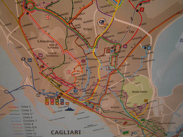 Mapa - hlavní město Sardinie Cagliari.